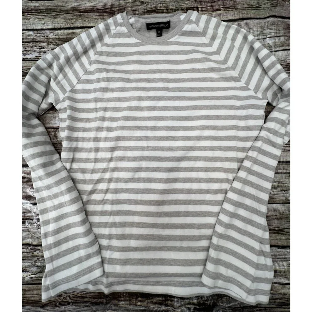 Banana Republic Mens Gray Striped Long-Sleeved Shirt Loose Fit Size Medium EUC
